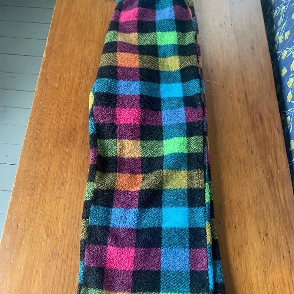 Neon plaid fleece pajama pants L